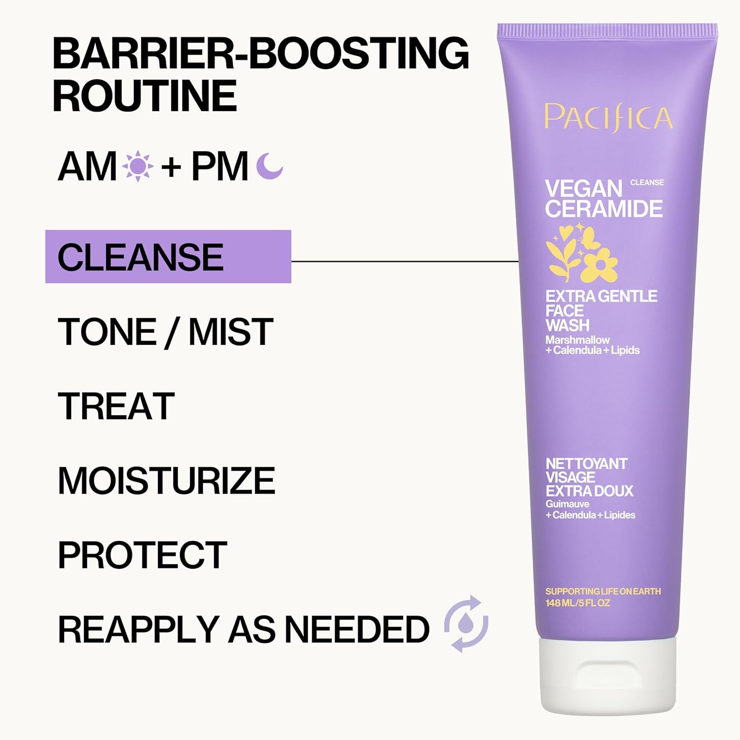 Face Wash Cleanser Vegan Ceramide Barrier Repair Extra Gentle for Daily Use Daily for Sensitive Skin, Fragrance Free, Calendula, Vegan & Cruelty-Free Dermatologist Tested