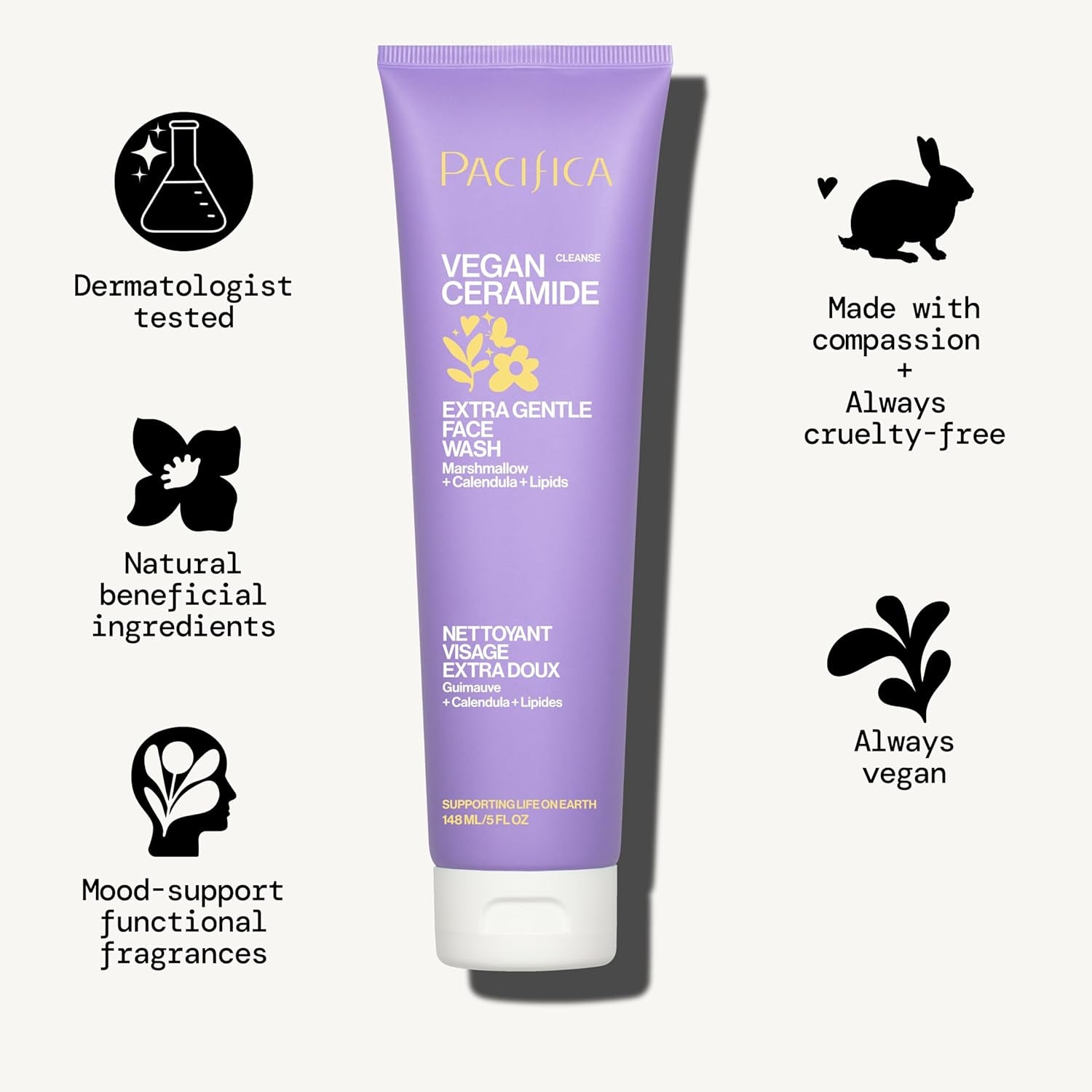 Face Wash Cleanser Vegan Ceramide Barrier Repair Extra Gentle for Daily Use Daily for Sensitive Skin, Fragrance Free, Calendula, Vegan & Cruelty-Free Dermatologist Tested