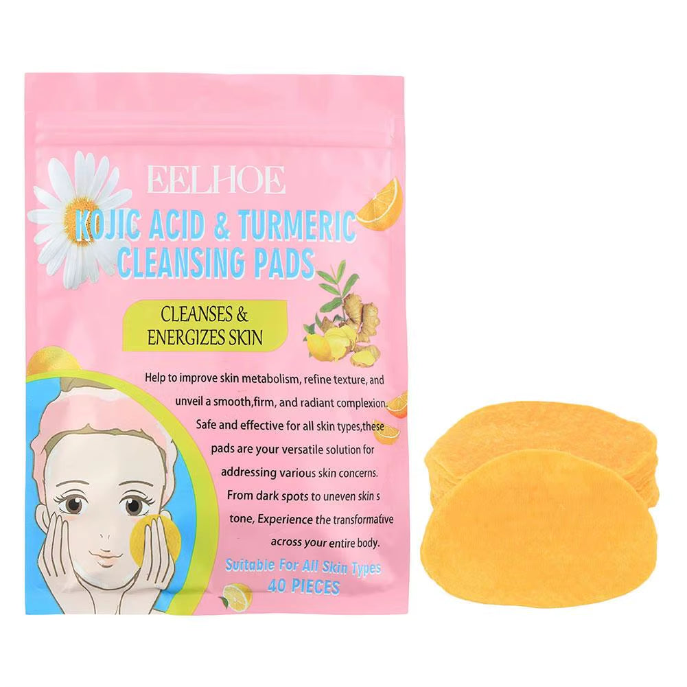 Glowclean™ Kojic Acid & Turmeric Exfoliating Pads – 40/50Pcs Daily Facial Cleansing & Skin Care