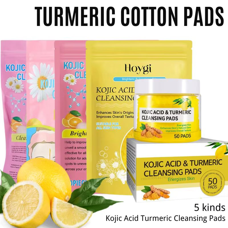 Glowclean™ Kojic Acid & Turmeric Exfoliating Pads – 40/50Pcs Daily Facial Cleansing & Skin Care