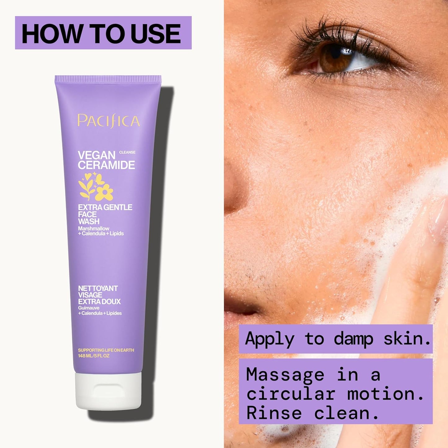 Face Wash Cleanser Vegan Ceramide Barrier Repair Extra Gentle for Daily Use Daily for Sensitive Skin, Fragrance Free, Calendula, Vegan & Cruelty-Free Dermatologist Tested